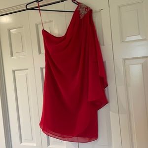 Red, fun, short, one shoulder, holiday dress size 10.